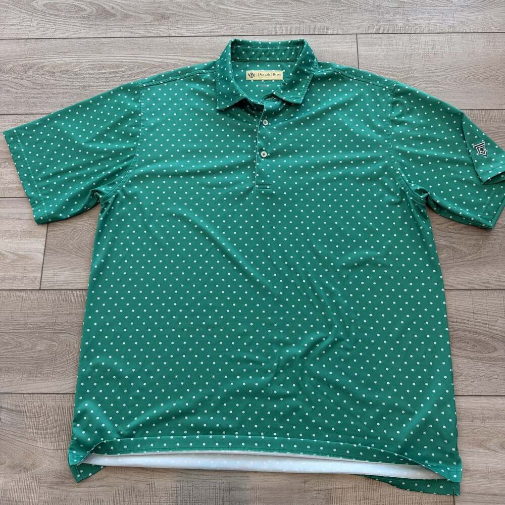 Donald Ross Mens L Golf Polo Green White Shamrock